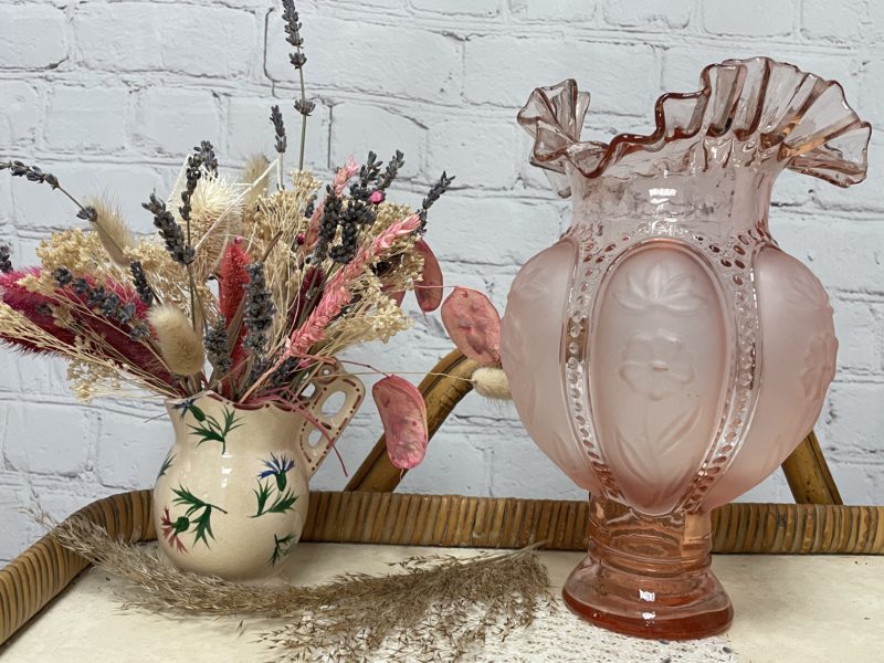 Grand vase vintage verre rose givre art déco corolle (4)