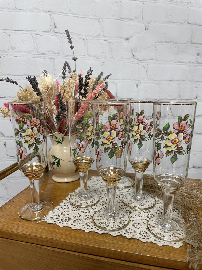 Lot 6 verres flûtes fleurs (7)