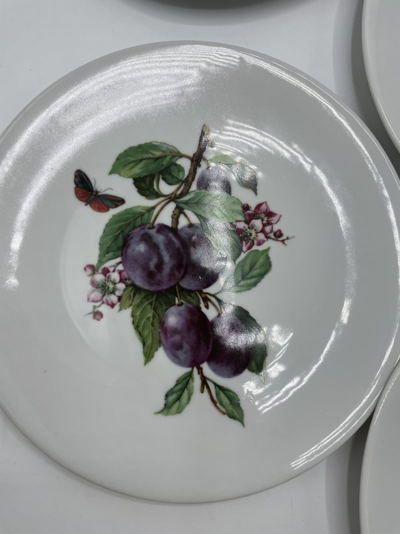 6 assiettes à dessert porcelaine Champs Élysées Paris fruits et papillons – Image 8