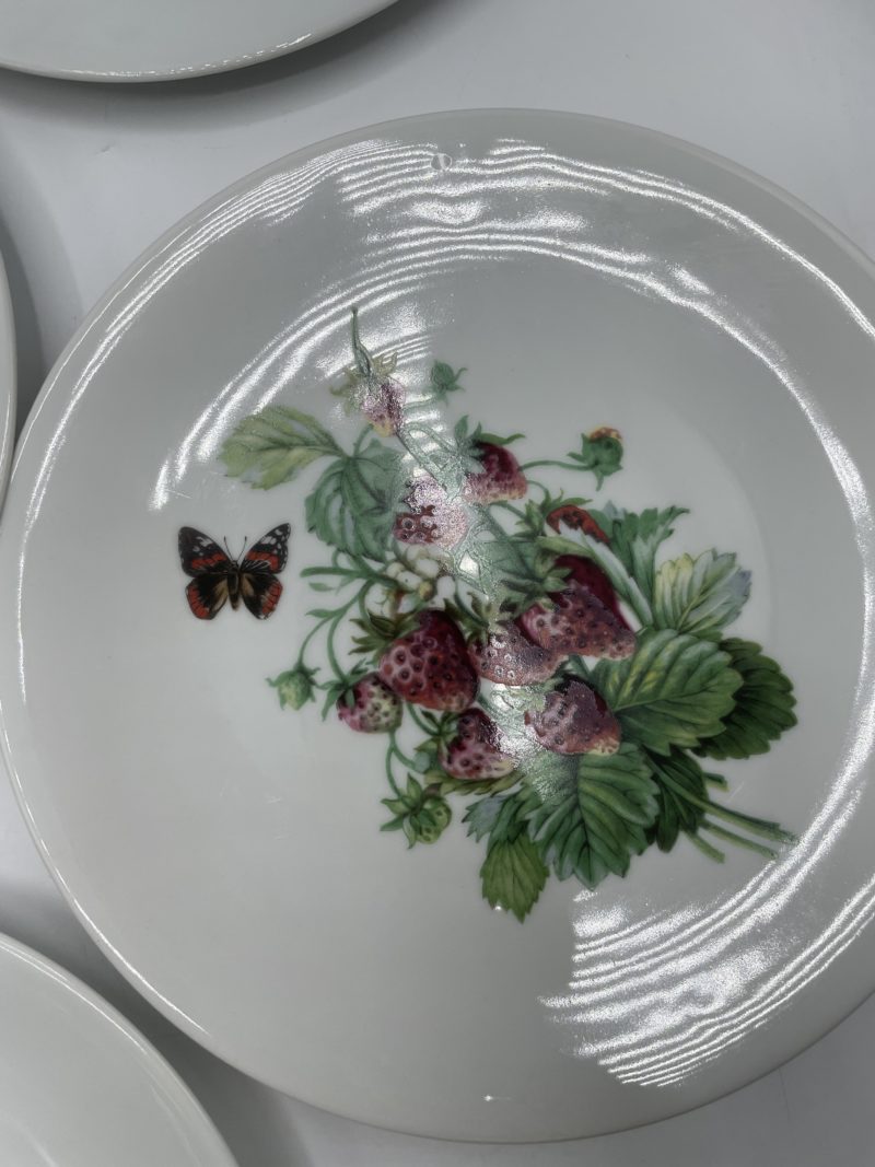6 assiettes à dessert porcelaine Champs Élysées Paris fruits et papillons – Image 5