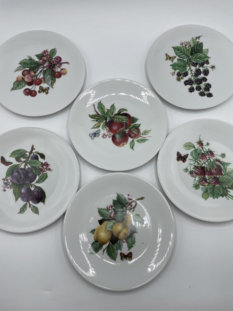 6 assiettes à dessert porcelaine Champs Élysées Paris fruits et papillons – Image 11