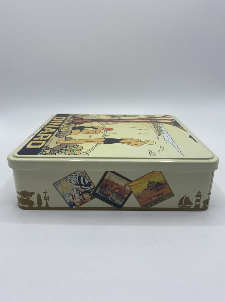 Ancienne Boîte Métal Biscuit Bleu Petite Fille Souriante avec Petit Canard Déco | eBay