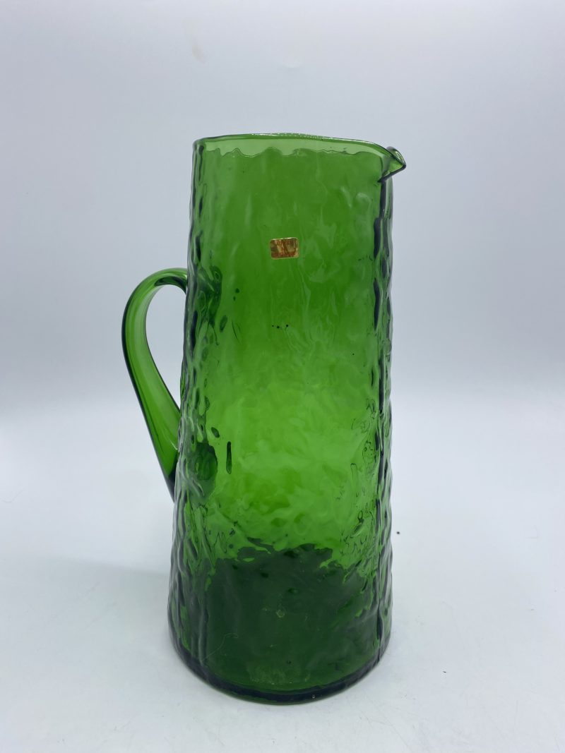 Carafe orangeade vintage verre soufflé martelé vert bouteille – Image 2