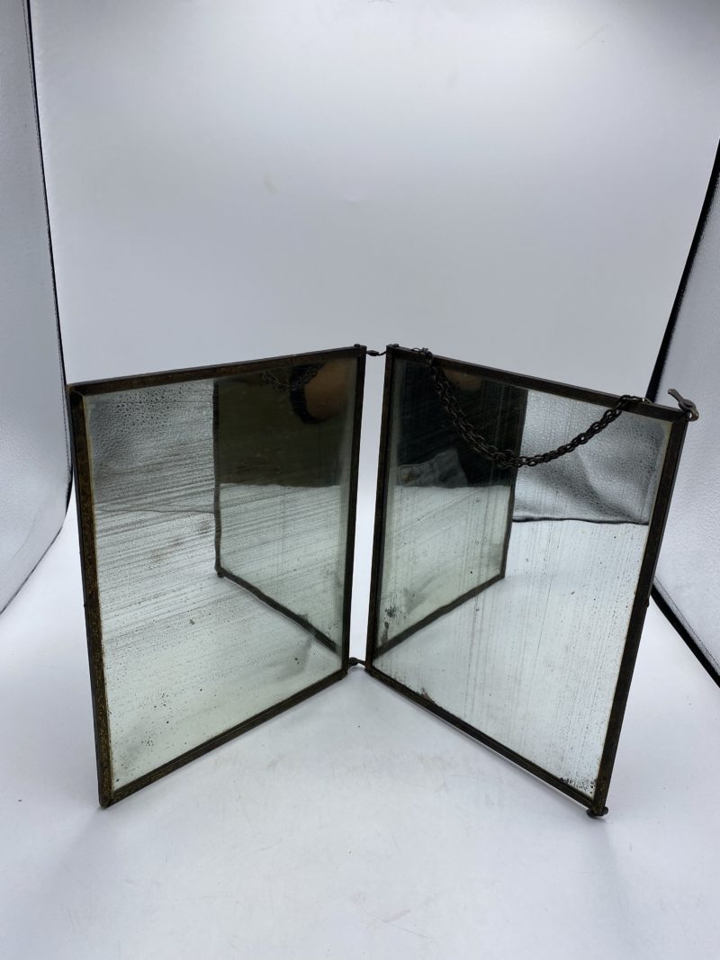 Miroir barbier vintage triptyque doublé panneau bois – Image 6