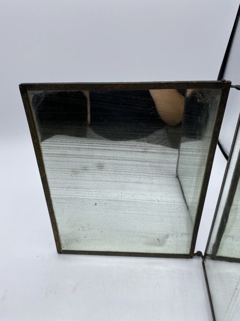 Miroir barbier vintage triptyque doublé panneau bois – Image 4