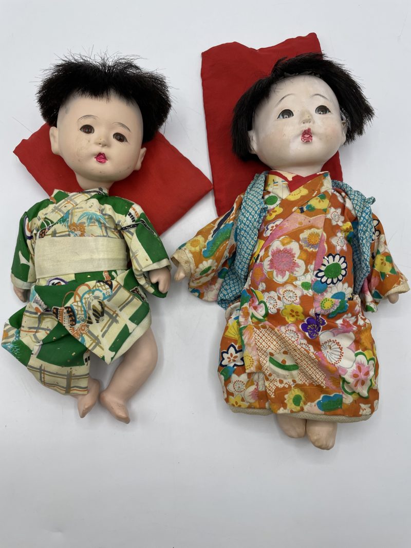 Duo poupées japonaises vintage Ichimatsu Composite avec boîte vocale – Image 6