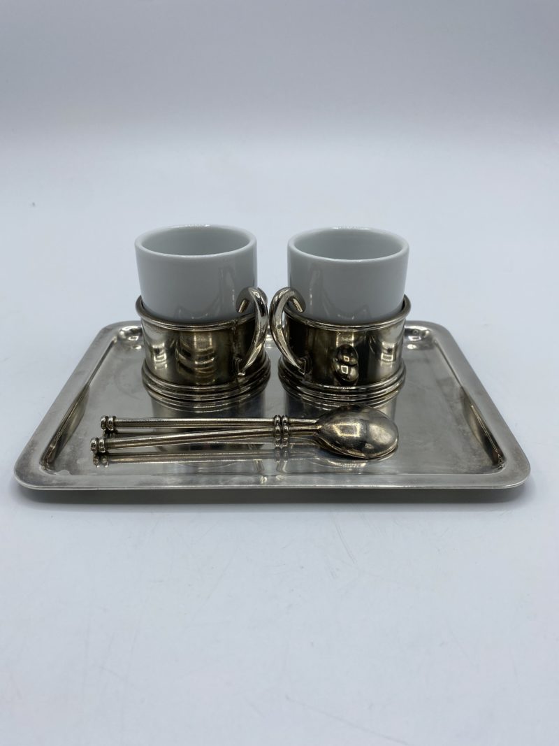 Service duo tasses à moka porte tasses et petit plateau vintage en inox – Image 7