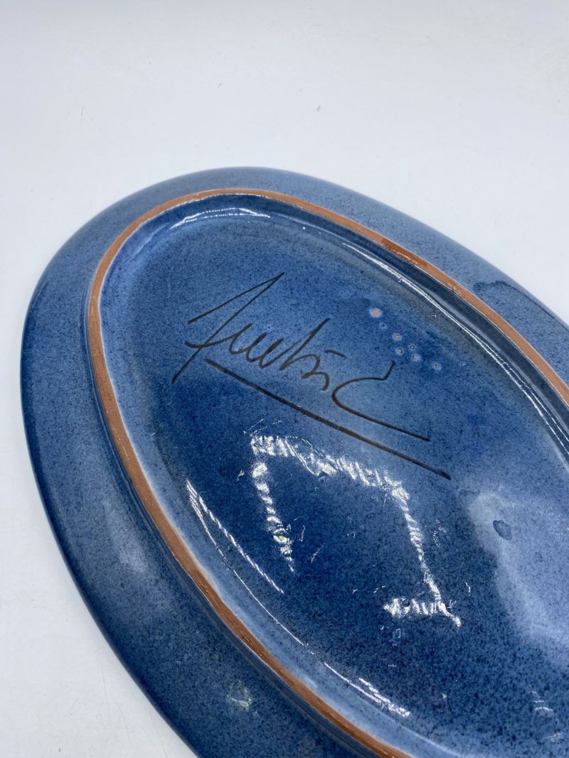 Trio plats et égouttoir en poterie terre cuite vernissée bleu – Image 7