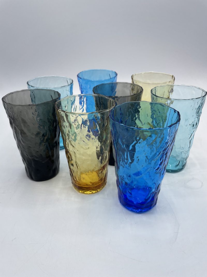 Lot de 8 verres à orangeade vintage ocre bleu et noir – Image 4