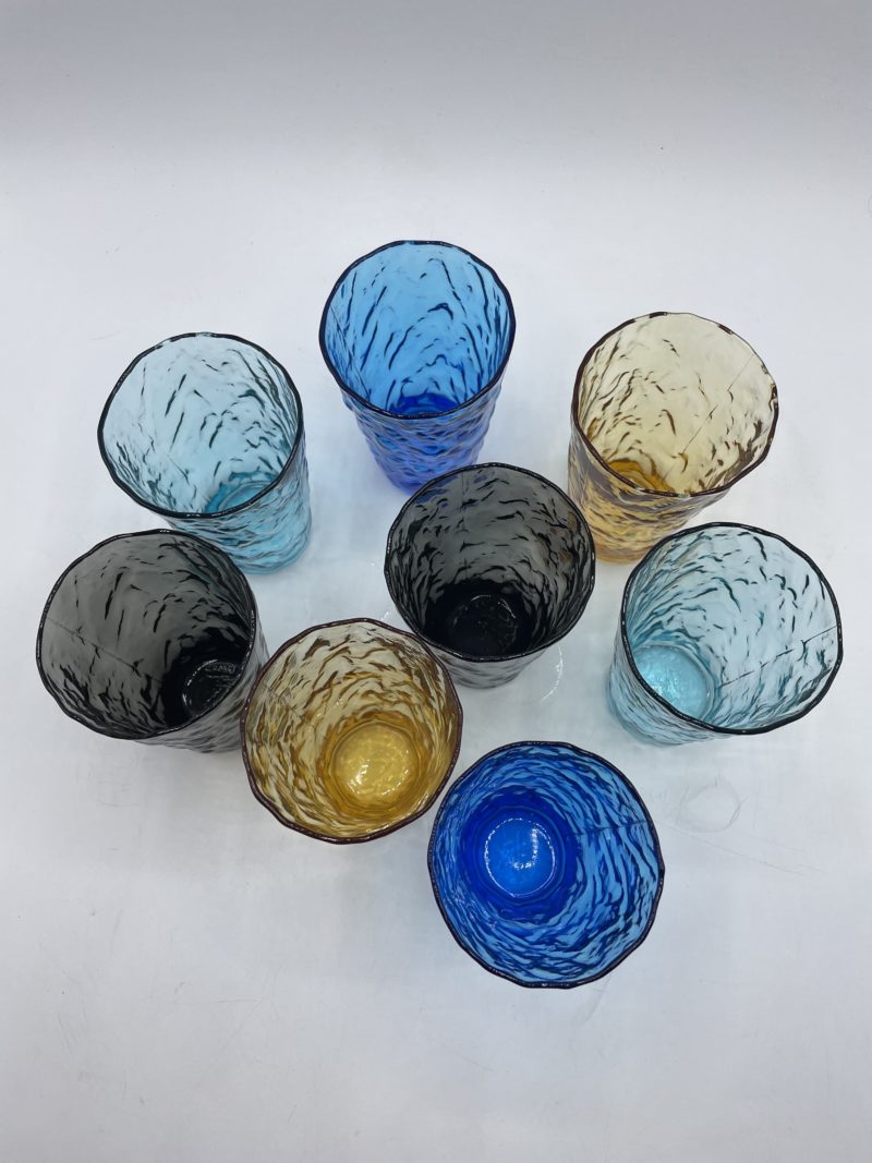 Lot de 8 verres à orangeade vintage ocre bleu et noir – Image 7