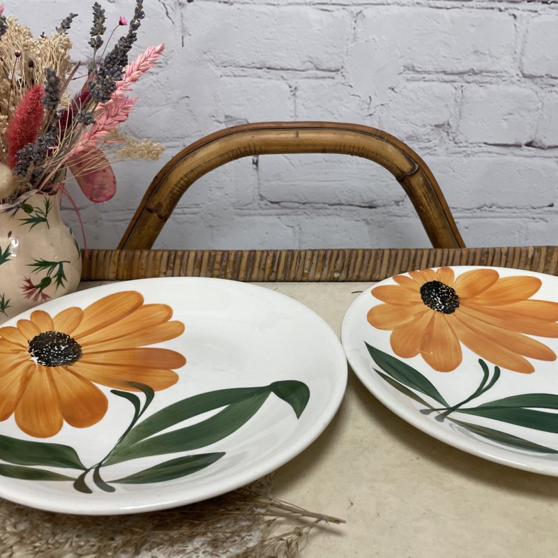 2 assiettes gien vintage decor fleur orange (12)