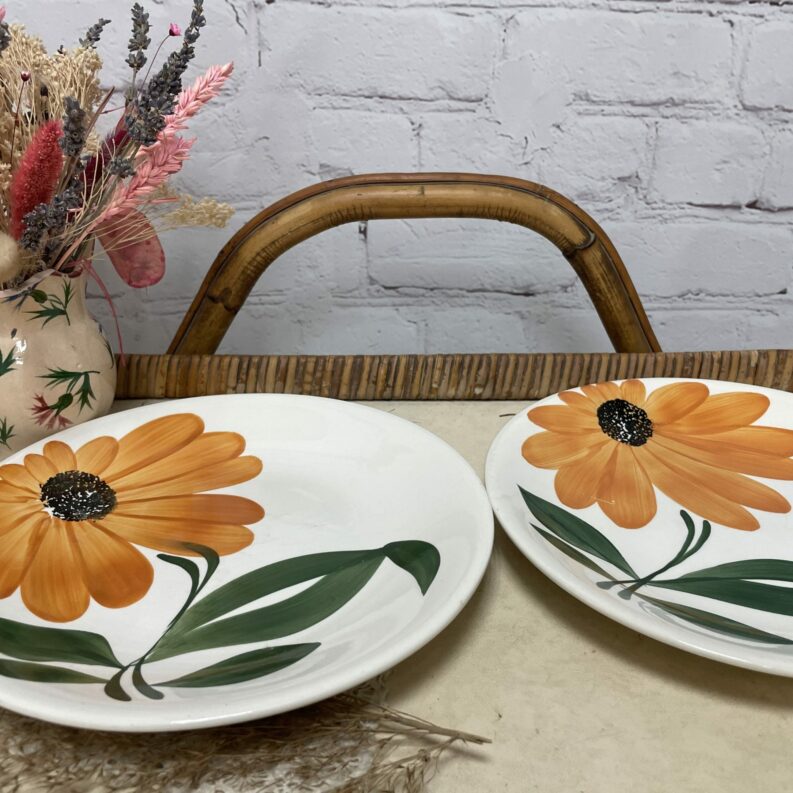 2 assiettes gien vintage decor fleur orange (12)