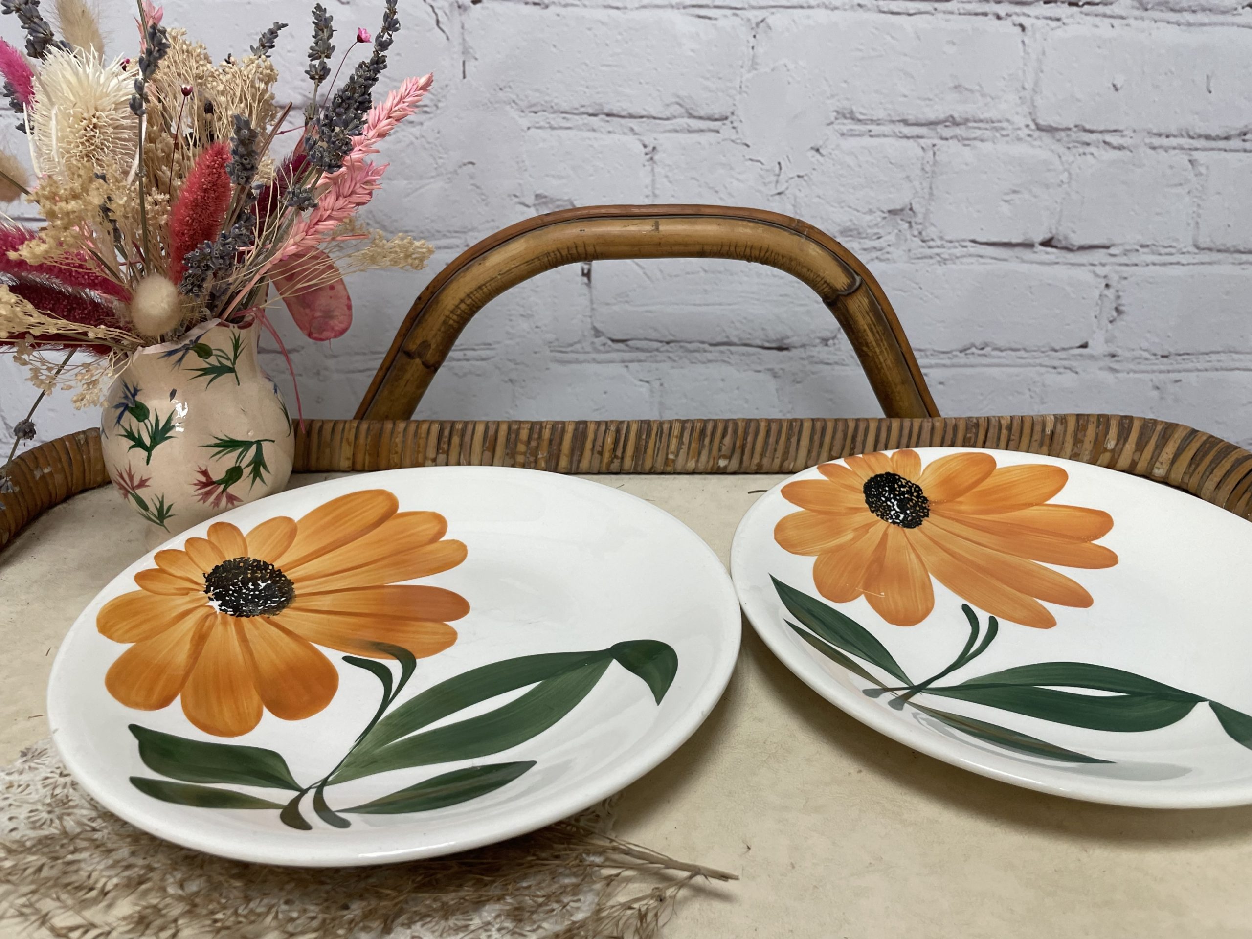 2 assiettes gien vintage decor fleur orange (12)