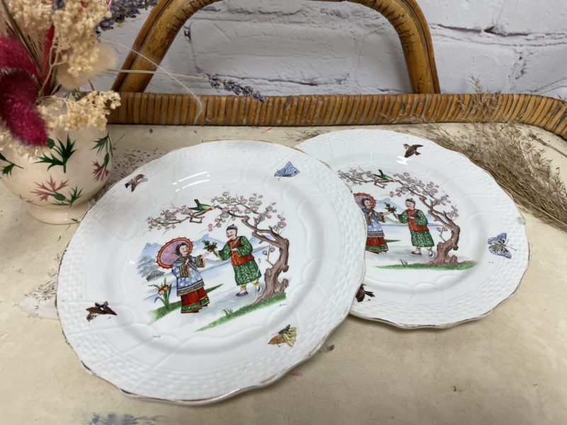 2 assiettes vintage saint amand hamage chinois terre de fer (6)