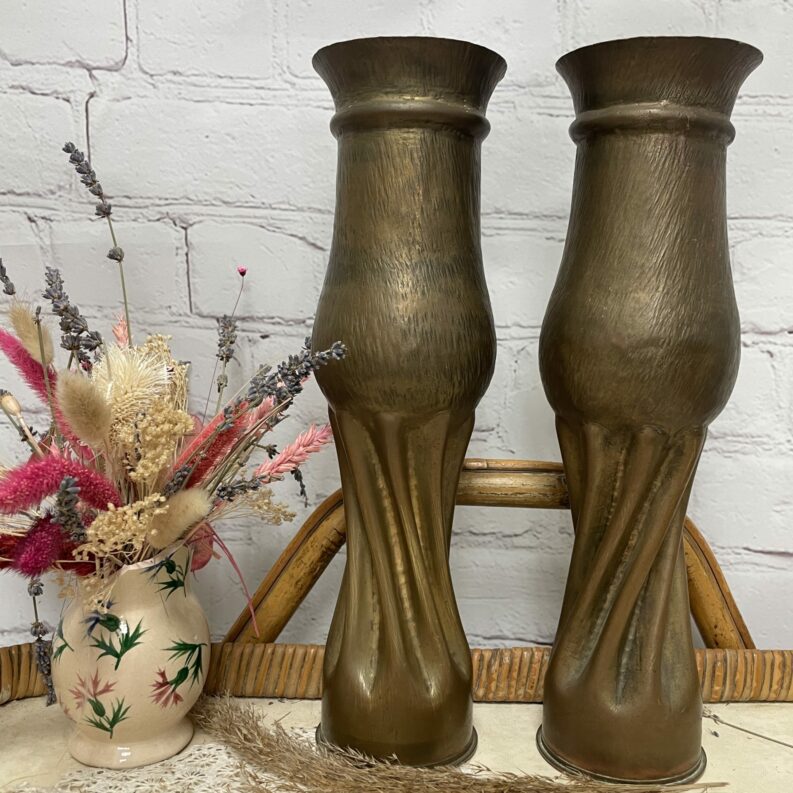2 douilles obus déco vintage ancien laiton vases (7)