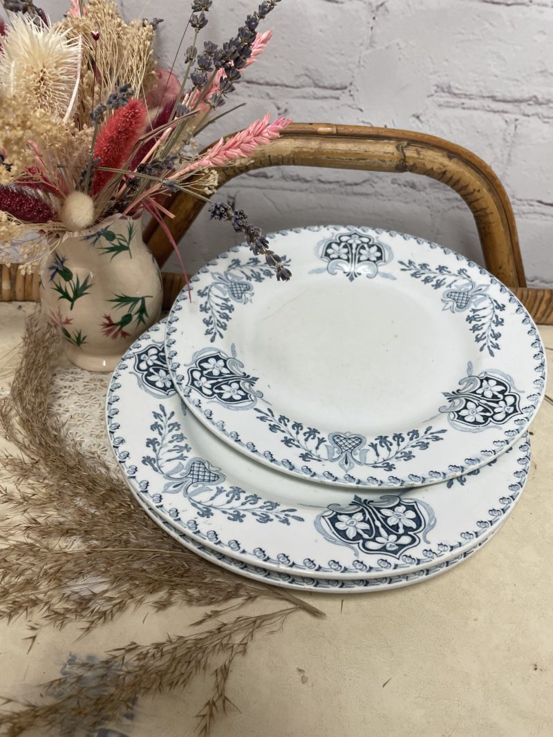 4 assiettes vintage kg luneville sebastopol bleu (31)