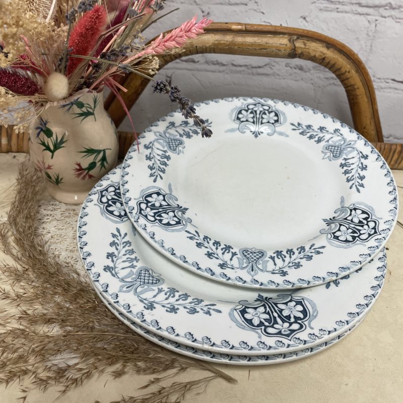 4 assiettes vintage kg luneville sebastopol bleu (31)