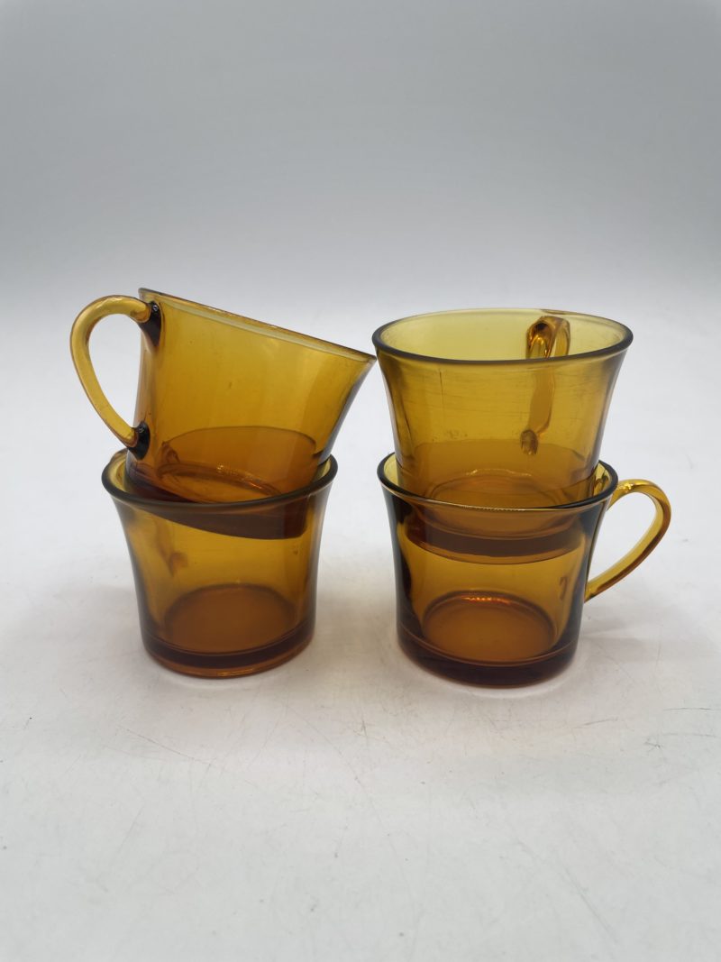 Lot 4 tasses à café vintage Duralex verre ambre – Image 2