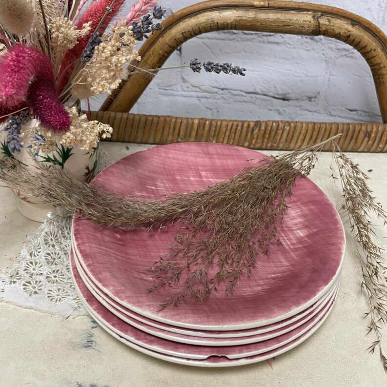 Lot 5 assiettes dessert vintage Salins Mistral rose