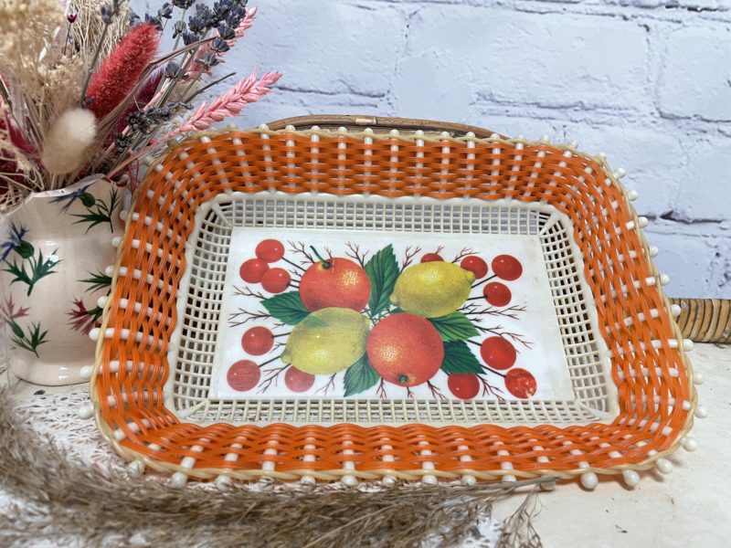 Corbeille-paniere-pain-vintage-plastique-scoubidou-fruits-orange