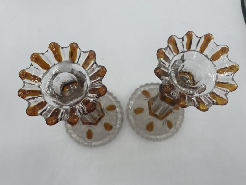 Duo chandeliers à pied en verre vintage à facettes années 70 – Image 4