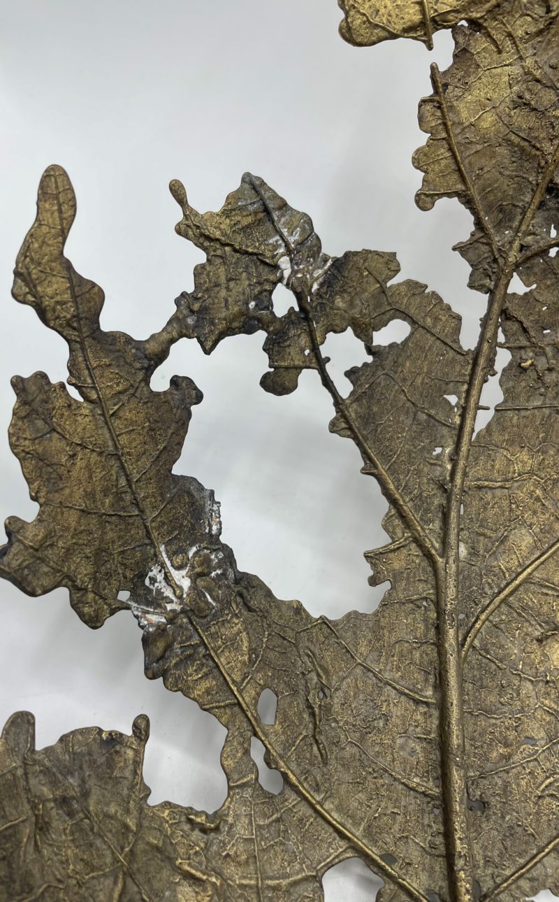 Duo grandes coupes de fruits en laiton doré feuilles d'automne – Image 10