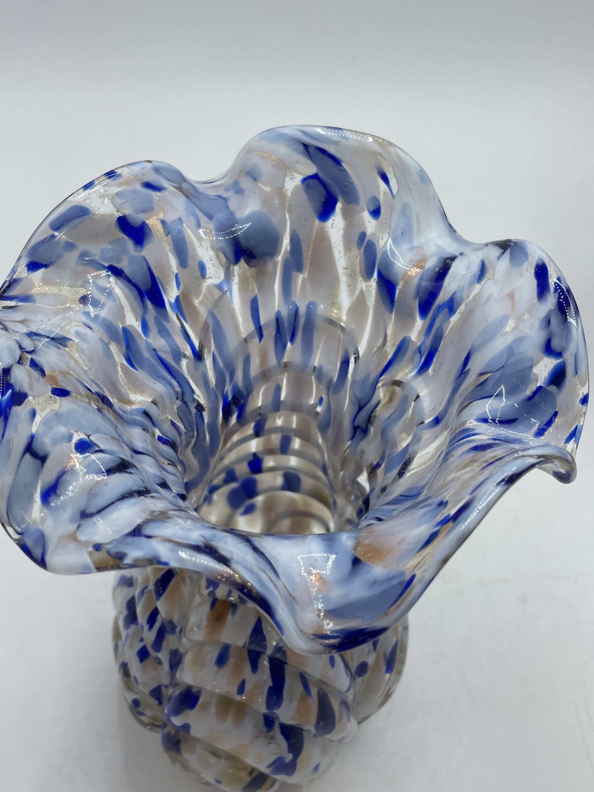 Vase Murano En Verre Soufflé Main - Collection Tower 24 Cm - Décorations Murrina Et Paillettes - Made In Italy - Céleste