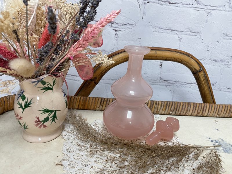 Flacon opaline rose poudré vintage (1)