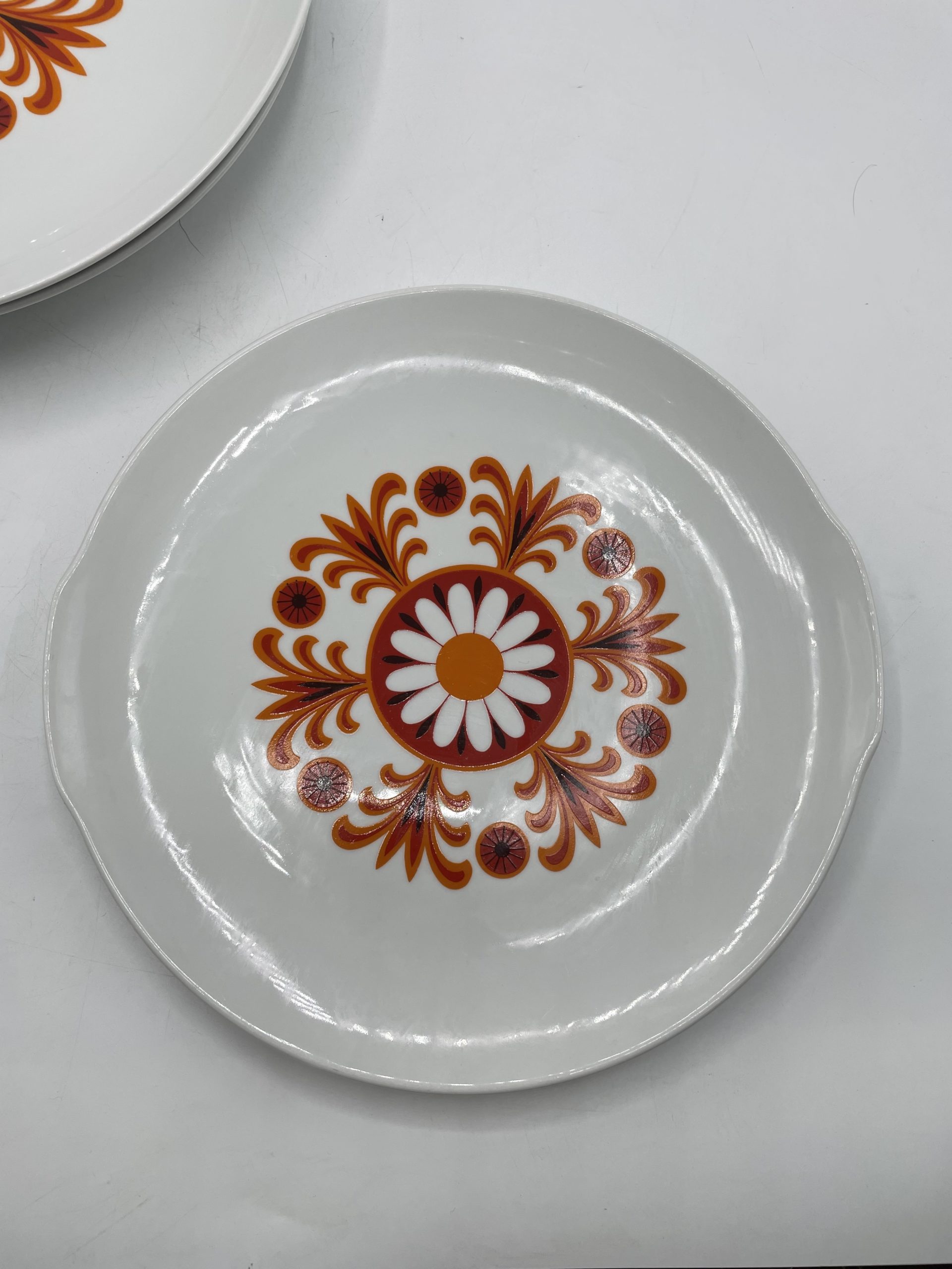 Assiette Bol Schumann Arzberg Porcelaine Rouge Orange Blanc Vintage Mid  Century -  France