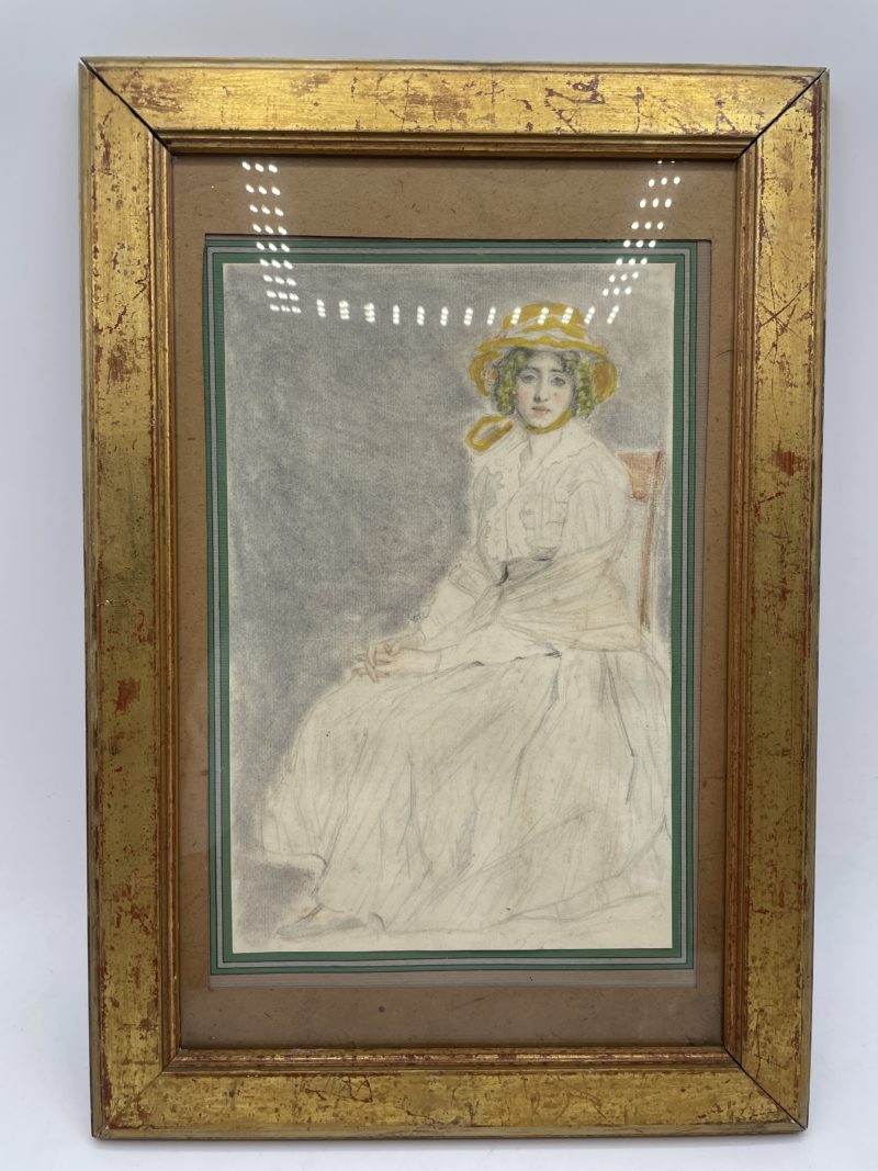 Tableau dessin pastel crayon et aquarelle femme assise – Image 2