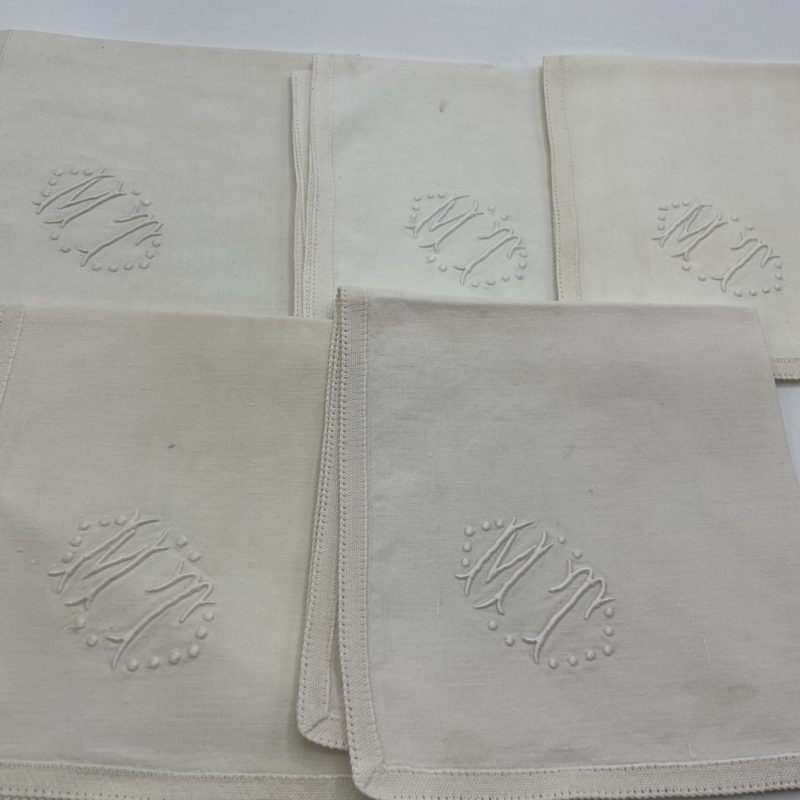 5-serviettes-vintage-coton-tisse-monogramme-initiales-mt