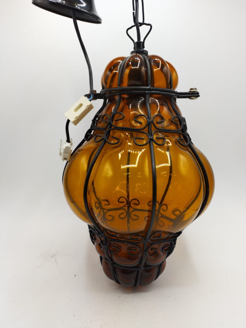 Grande lampe en verre soufflé ambre style vénitien – Image 5