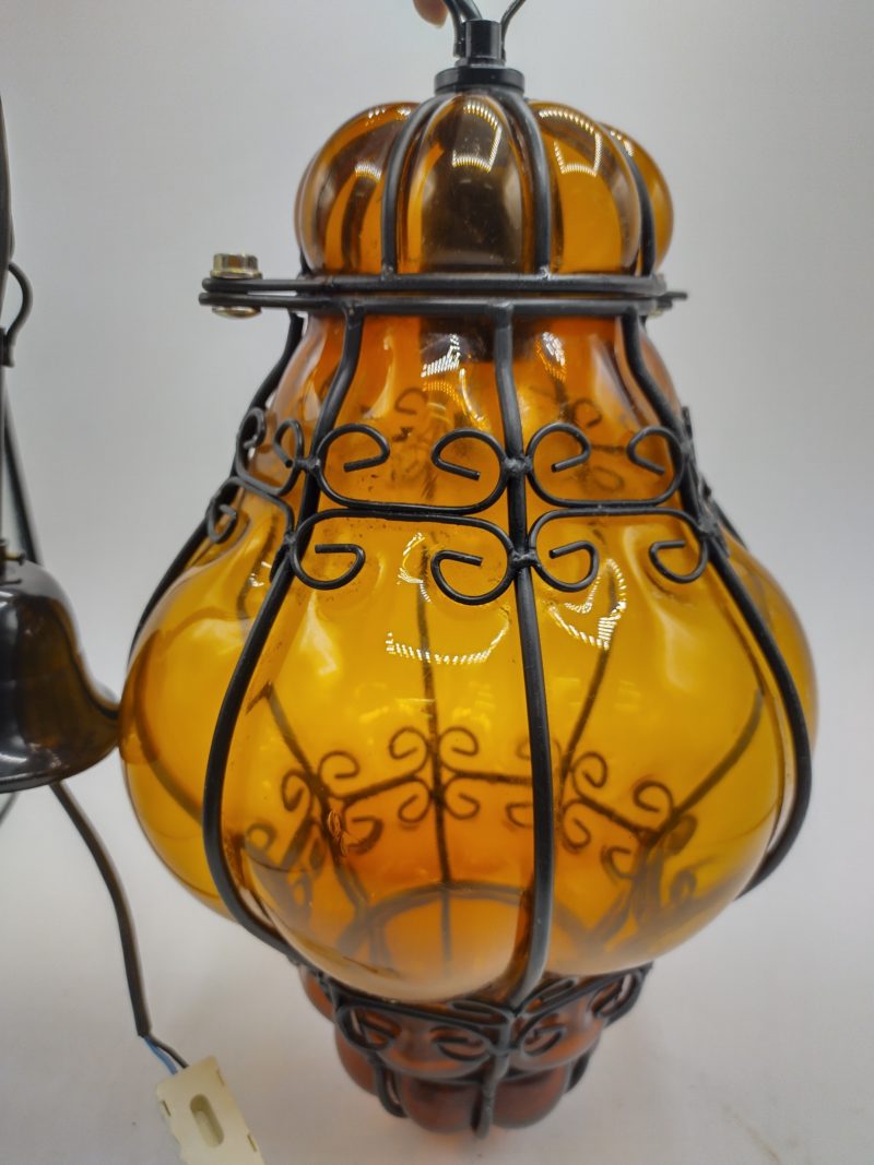 Grande lampe en verre soufflé ambre style vénitien – Image 7
