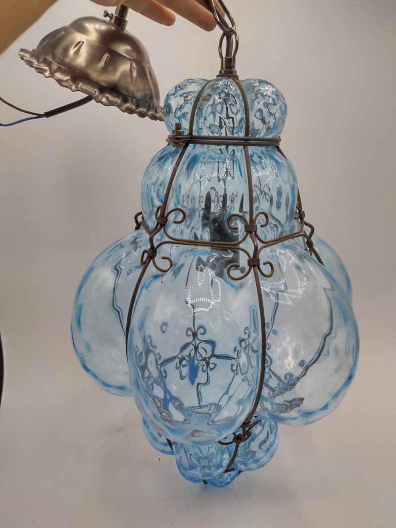 Grande lampe en verre soufflé bleu style vénitien – Image 3