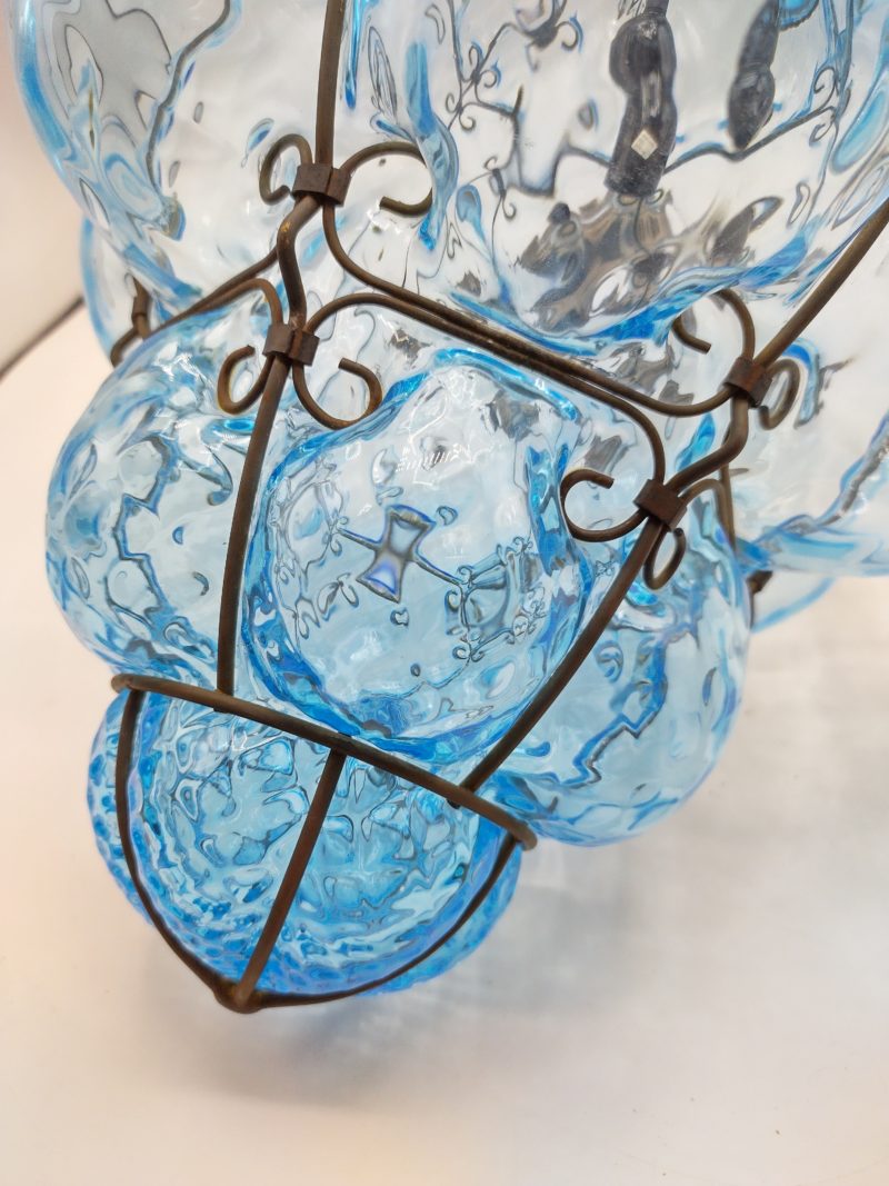 Grande lampe en verre soufflé bleu style vénitien – Image 2