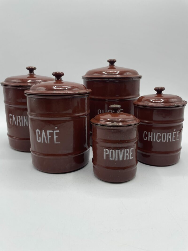 Lot de 4 boîtes de cuisine en tôle émaillée vintage numérotées | Selency