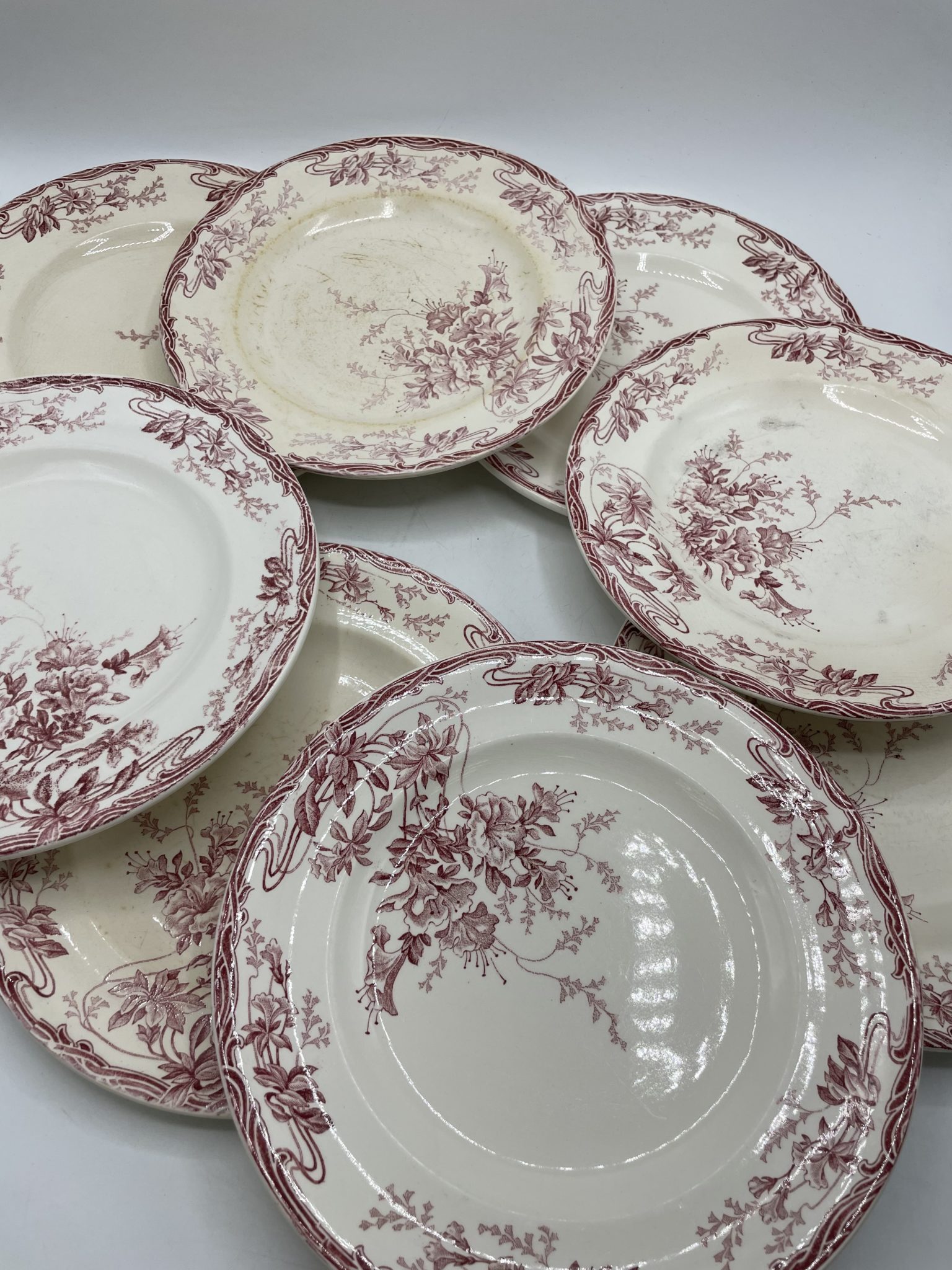 Lot D’Assiettes Vintage En Faïence – Motif Fleuri – Marque Lon – Occasion