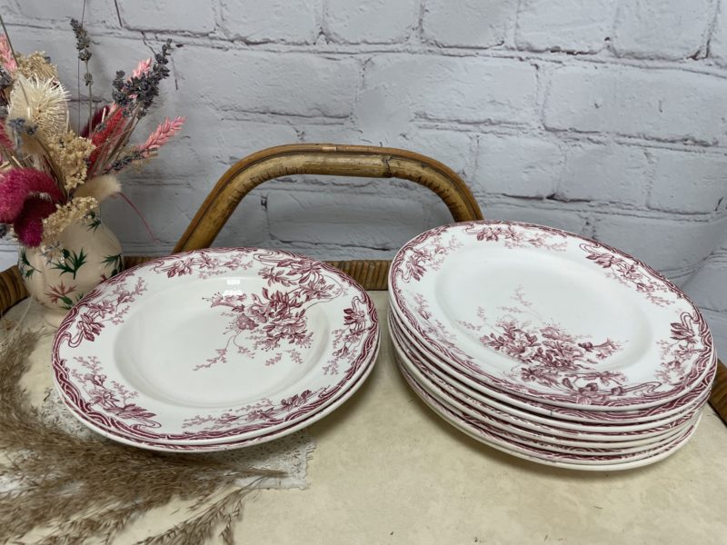 service-assiette-vintage-longwy-azalees-rose