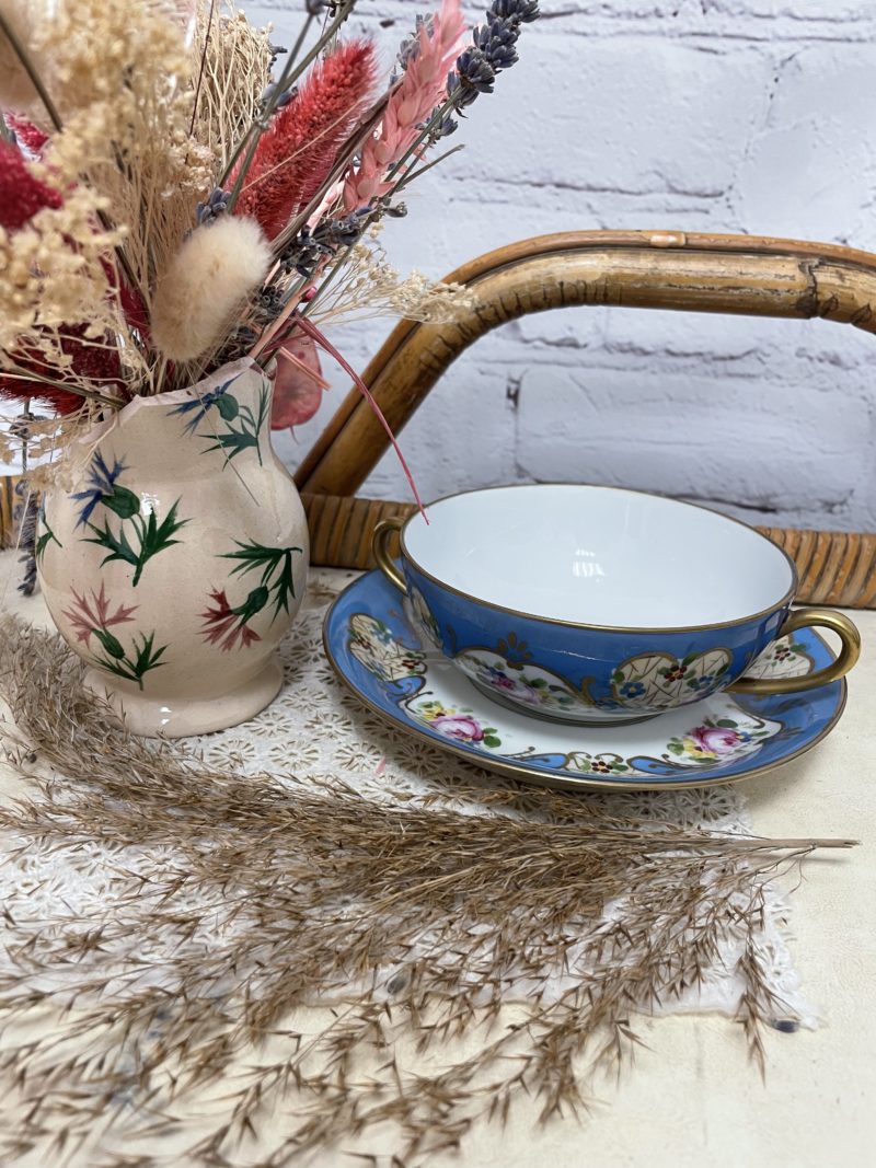 tasse-soucoupe-the-vintage-porcelaine-limoges-bleu