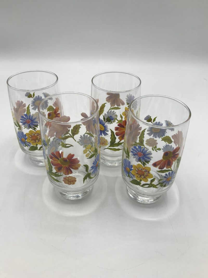 4 verres vintage fleurs