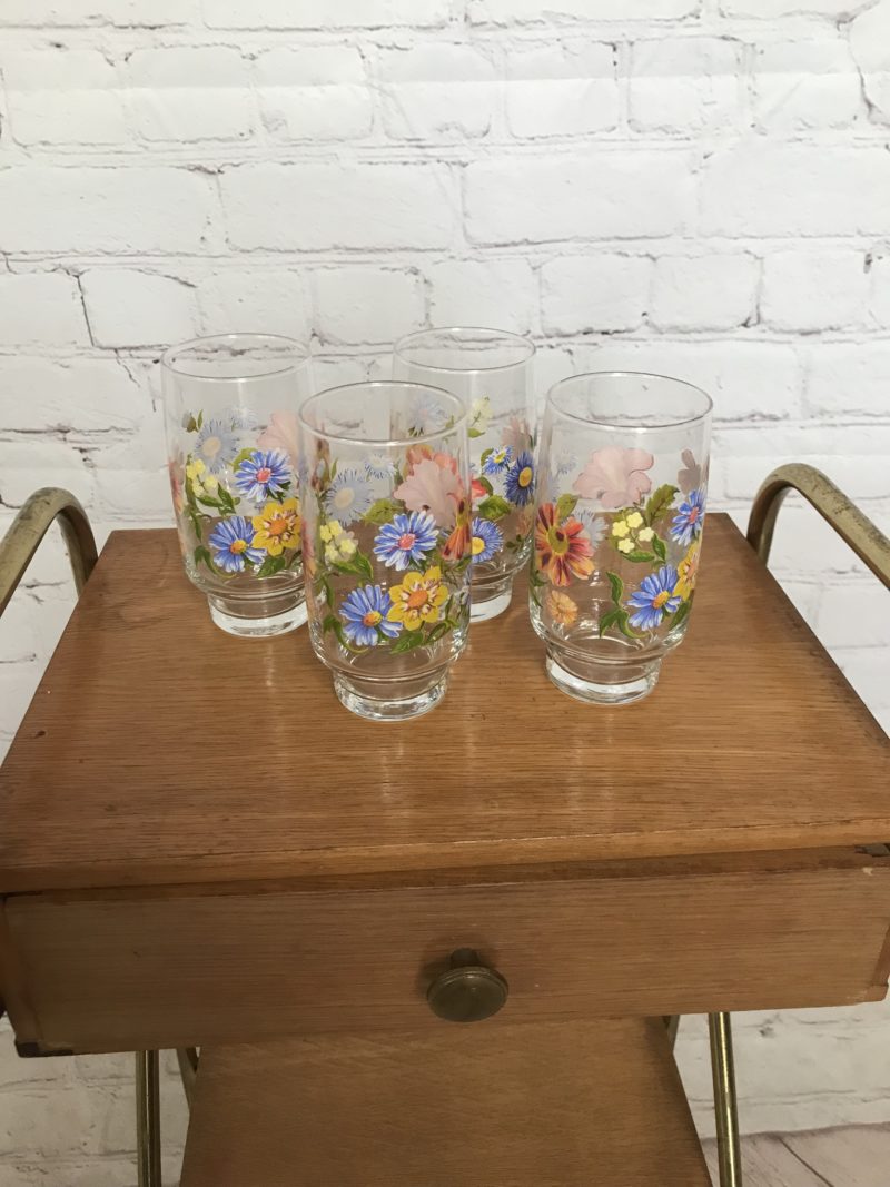 4 verres vintage fleurs