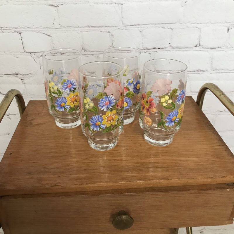 4 verres vintage fleurs