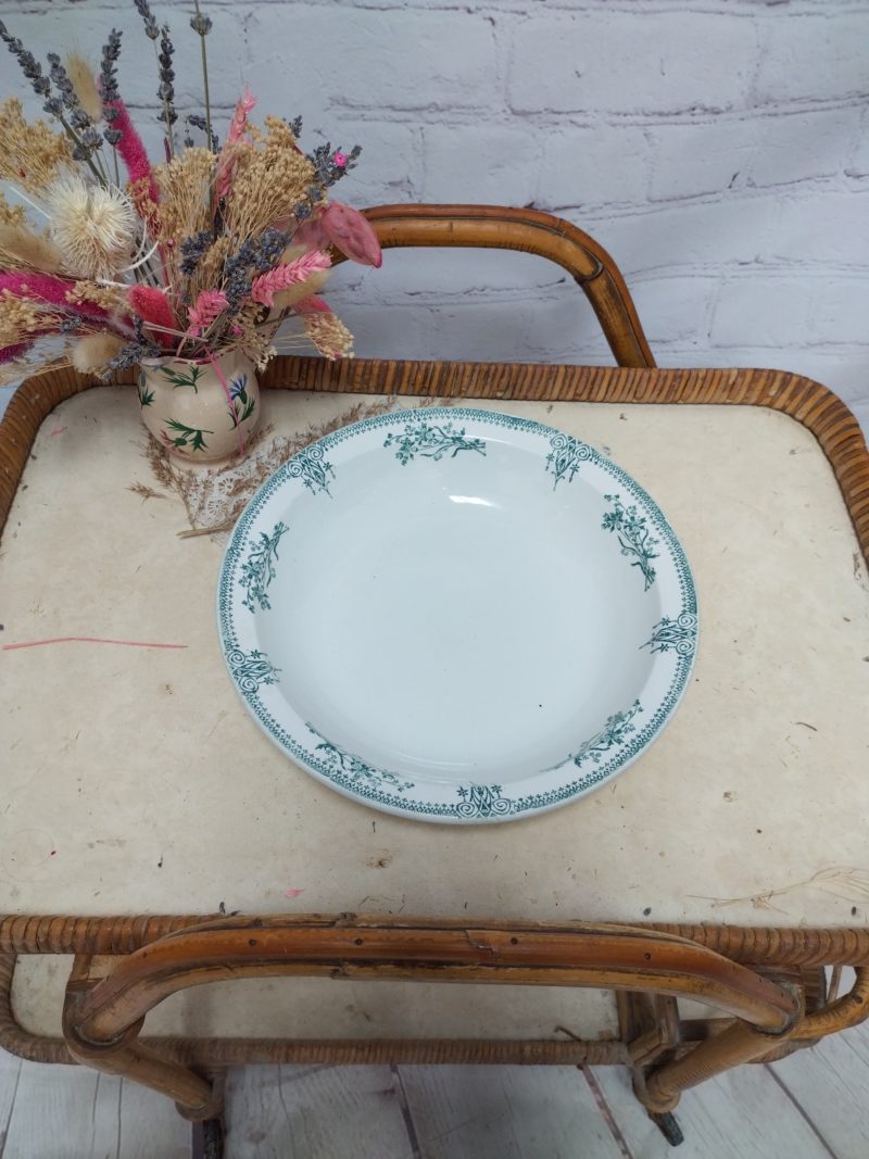 Grand plat creux en faïence vintage Saint Amand vert – Image 2