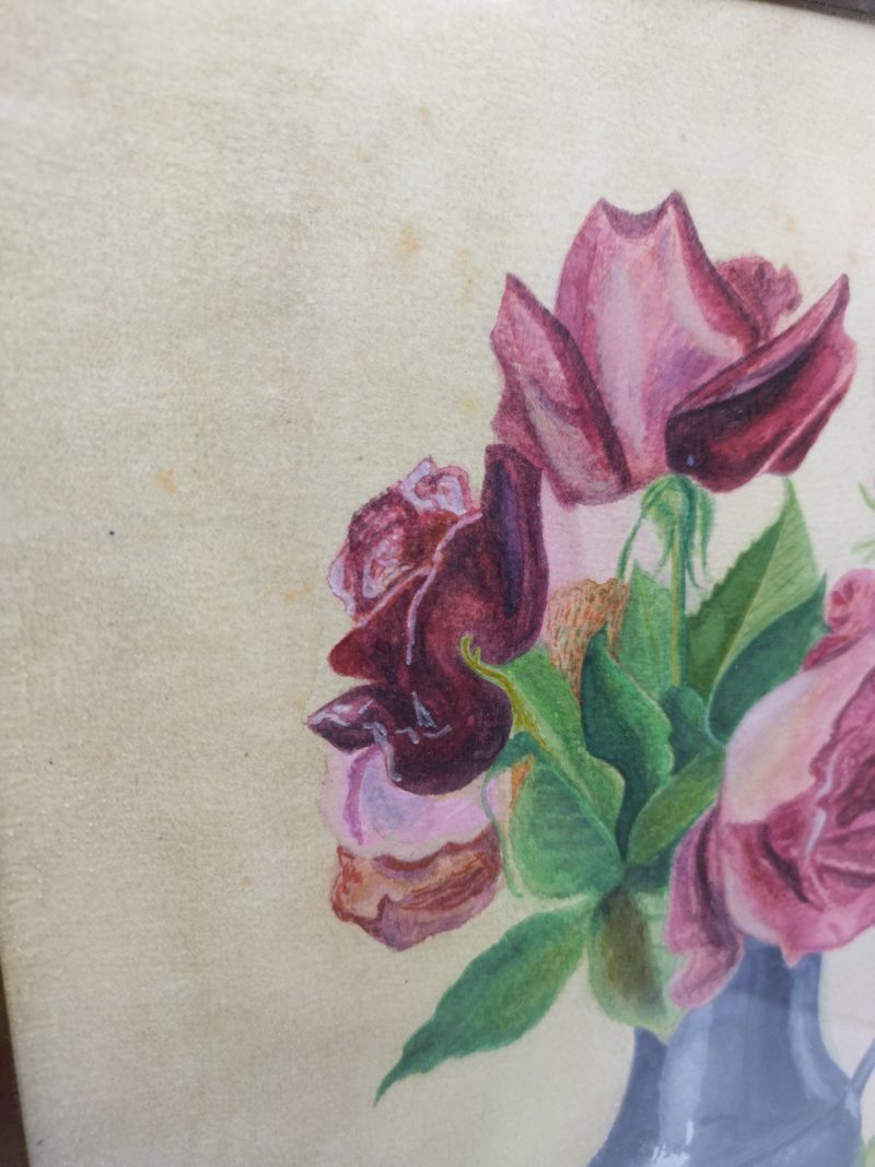 Duo petits tableaux pastel gras et gouache roses de jardin – Image 5