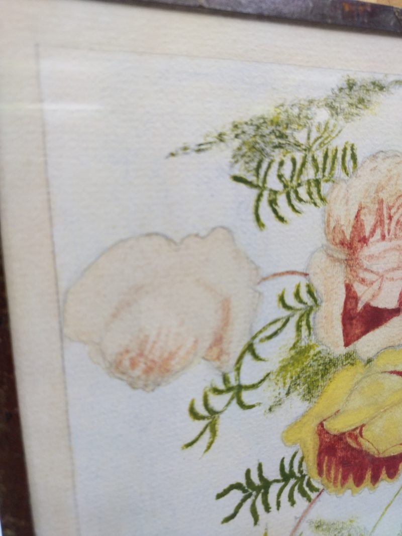 Duo petits tableaux pastel gras et gouache roses de jardin – Image 2