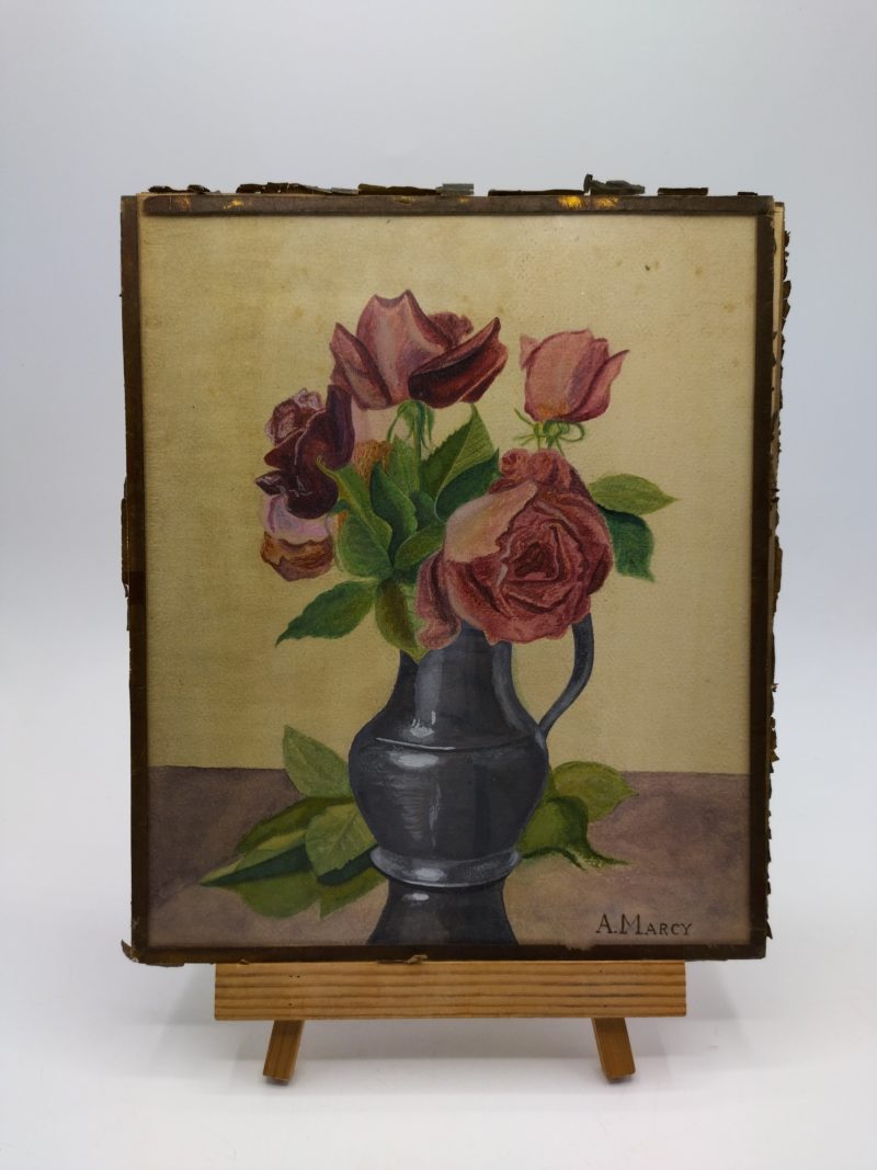 Duo petits tableaux pastel gras et gouache roses de jardin – Image 7