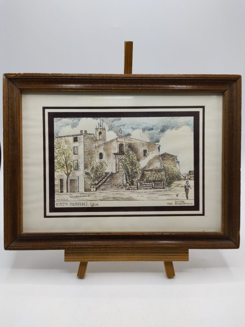 Lithographie encadrée Yves Ducourtioux Eglise de Pourrières – Image 2
