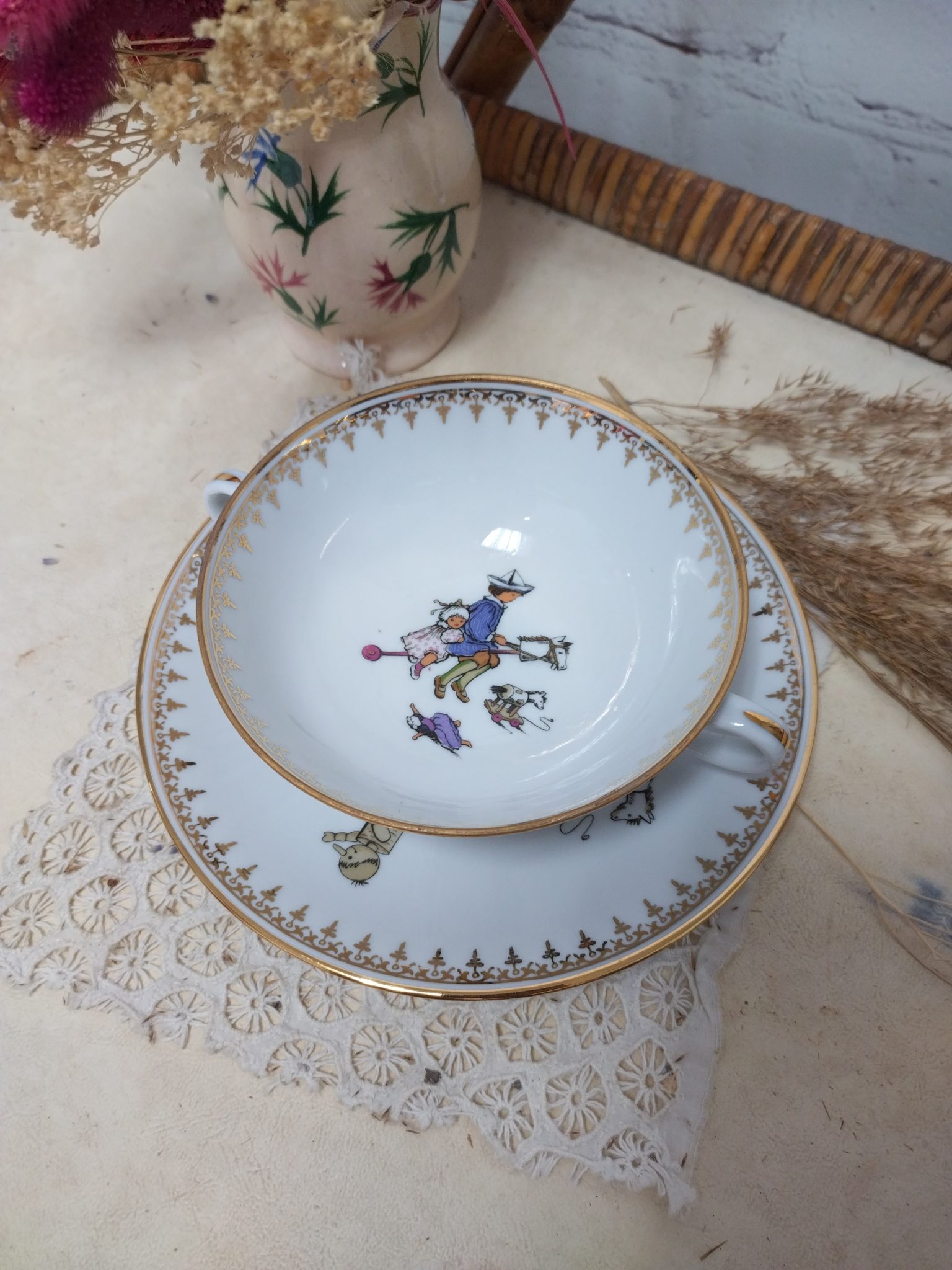 DUO DE TASSES à thé Nous Deux Toi et Moi + pot à lait vert Villeroy