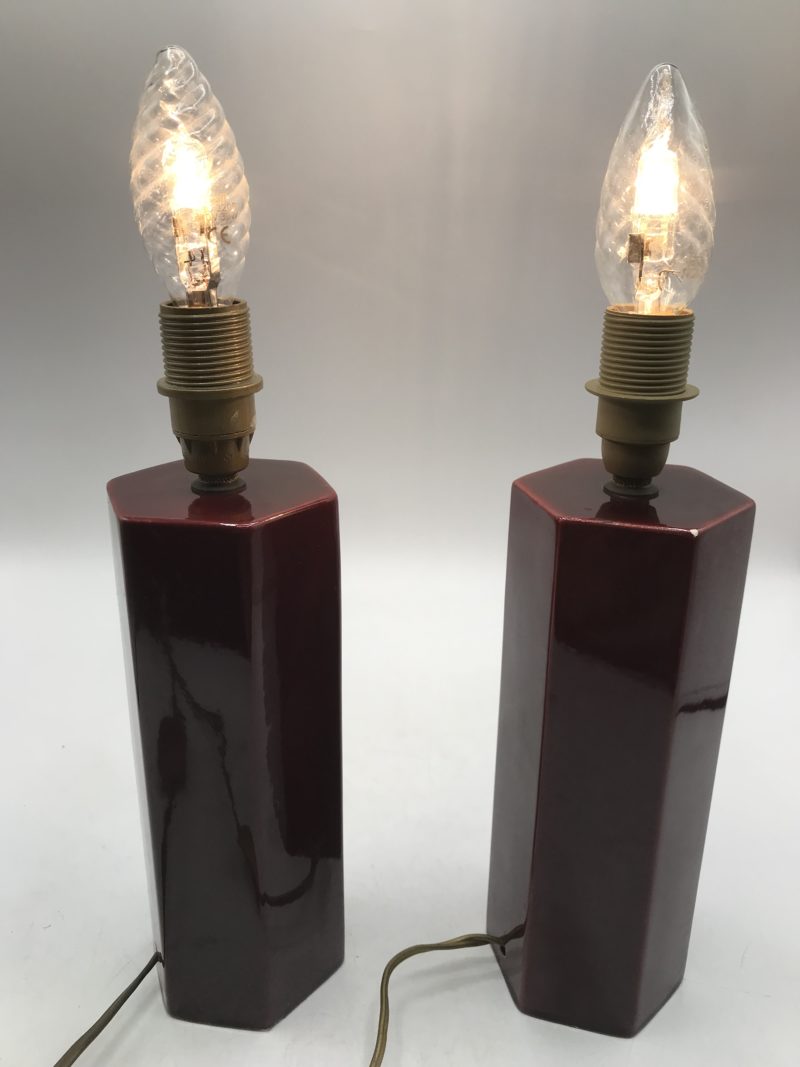 Lot de 2 pieds de lampe en céramique bordeaux – Image 2
