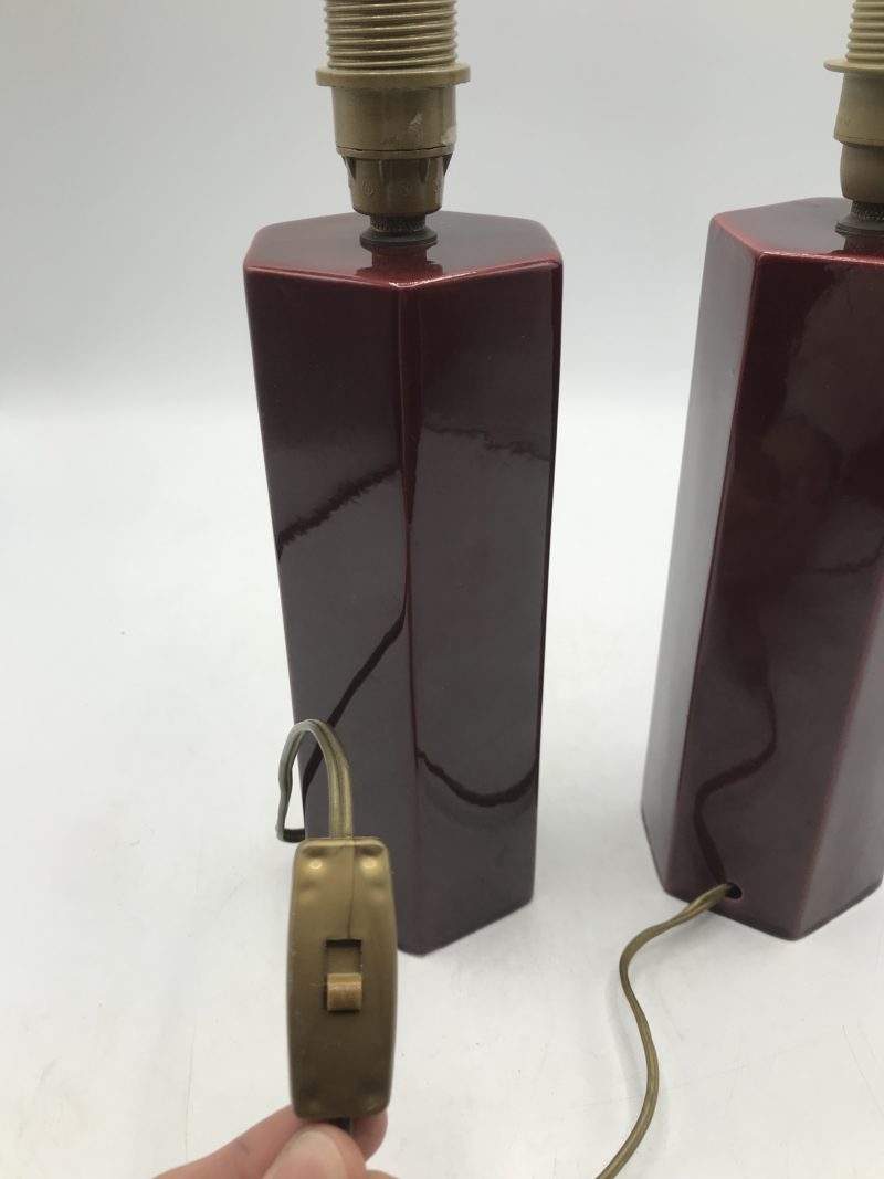 Lot de 2 pieds de lampe en céramique bordeaux – Image 4